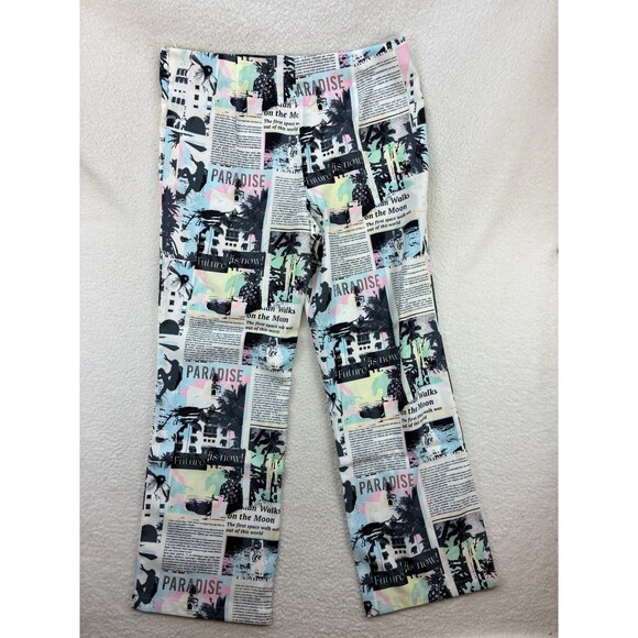 Princess Polly In My Element Mid Rise Pants Women’s 12 White Newspaper Print NWT - Picture 12 of 13